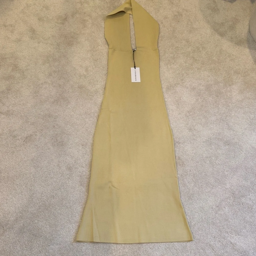 NWT WeWoreWhat Viscose Nylon Halter Neck Midi Dress in Tan Size S - Picture 1 of 11